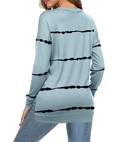 Womens Plus Size Crewneck Star Print Sweatshirt Casual Long Sleeve Side Split Pullover Tops Sky Blue $12.00 Hoodies & Sweatsh...