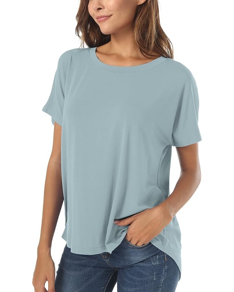 Casual Summer Short Sleeve High Low Loose T Shirt Basic Tees Tops for Women Breezy Blue $11.50 T-Shirts