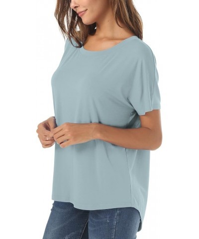 Casual Summer Short Sleeve High Low Loose T Shirt Basic Tees Tops for Women Breezy Blue $11.50 T-Shirts