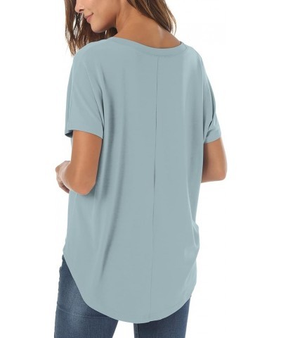 Casual Summer Short Sleeve High Low Loose T Shirt Basic Tees Tops for Women Breezy Blue $11.50 T-Shirts