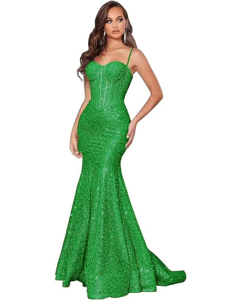 Sparkly Sequin Prom Dresses for Women Mermaid Gowns Evening Dresses Spaghetti Straps Bodycon Formal Party Dress Green $23.10 ...