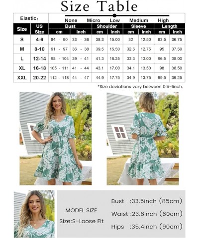 JIAGONG 2023 Women's Summer Dresses Puff Sleeve Floral Ruffle Casual V Neck Elastic High Waist Mini Dresses Green $13.25 Dresses