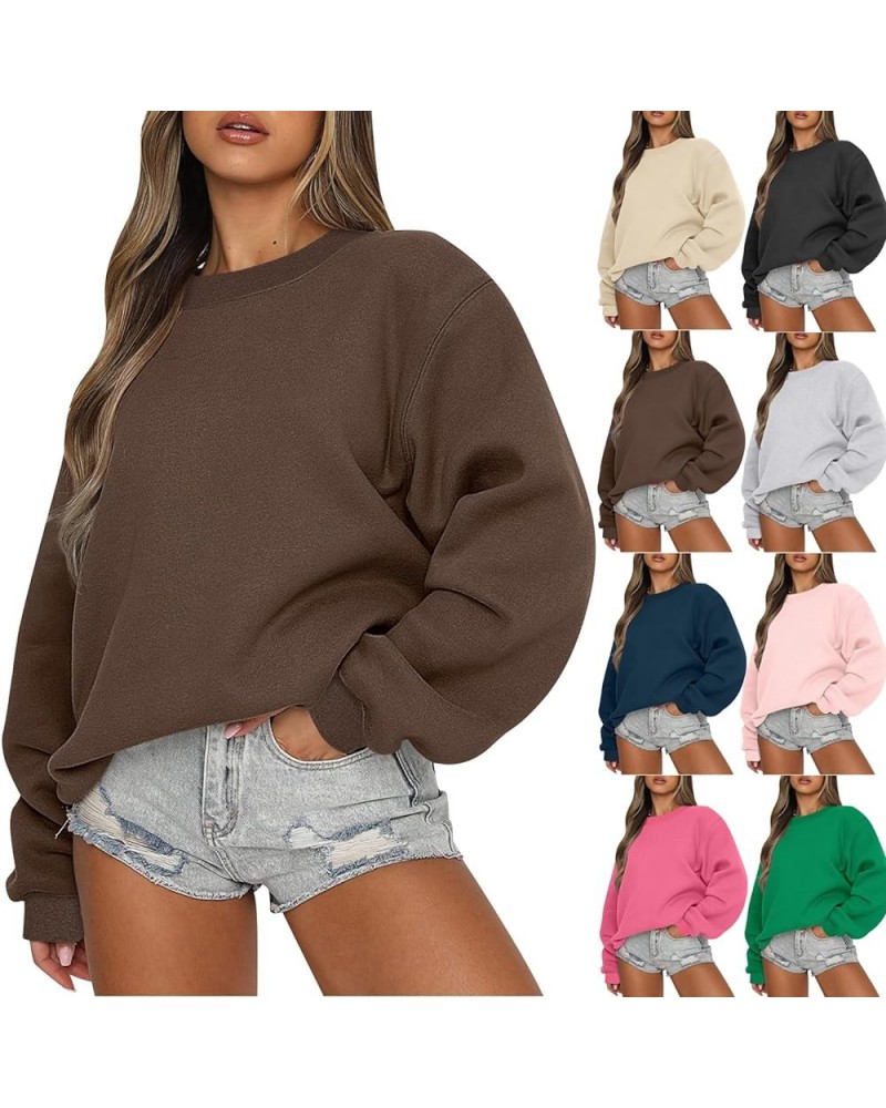 Women Crew Neck Sweatshirts Drop Shoulder Fleece Oversized Sweatshirt Long Sleeve Casual Loose Pullover Fall Sweater A-beige ...