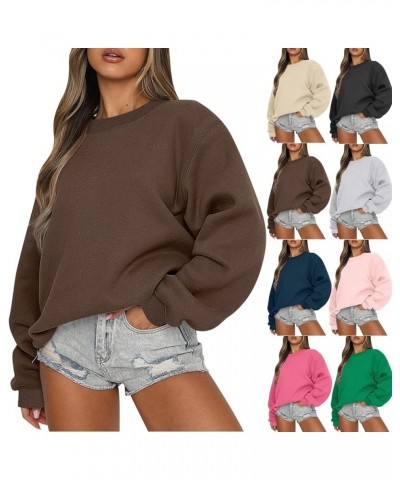 Women Crew Neck Sweatshirts Drop Shoulder Fleece Oversized Sweatshirt Long Sleeve Casual Loose Pullover Fall Sweater A-beige ...