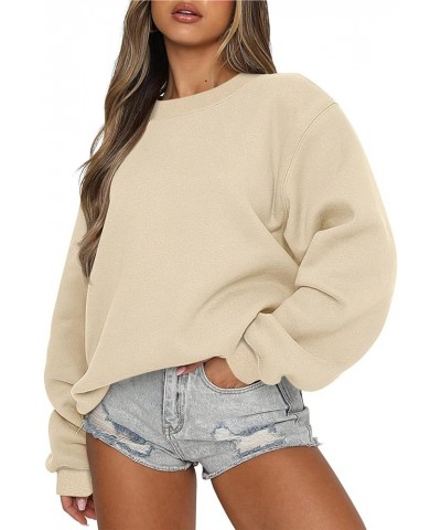 Women Crew Neck Sweatshirts Drop Shoulder Fleece Oversized Sweatshirt Long Sleeve Casual Loose Pullover Fall Sweater A-beige ...