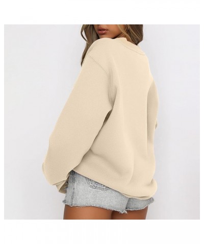 Women Crew Neck Sweatshirts Drop Shoulder Fleece Oversized Sweatshirt Long Sleeve Casual Loose Pullover Fall Sweater A-beige ...