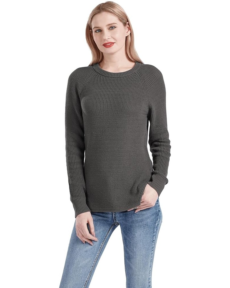 Women's 100% Cotton Crewneck Pullover Chunky Sweater Charcoal Heather $23.60 Sweaters