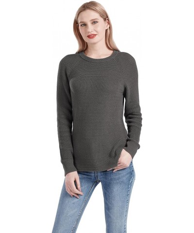 Women's 100% Cotton Crewneck Pullover Chunky Sweater Charcoal Heather $23.60 Sweaters