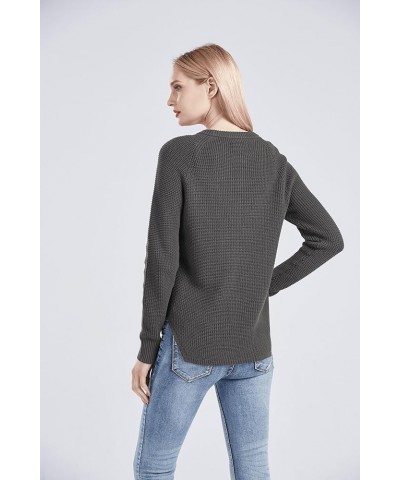 Women's 100% Cotton Crewneck Pullover Chunky Sweater Charcoal Heather $23.60 Sweaters