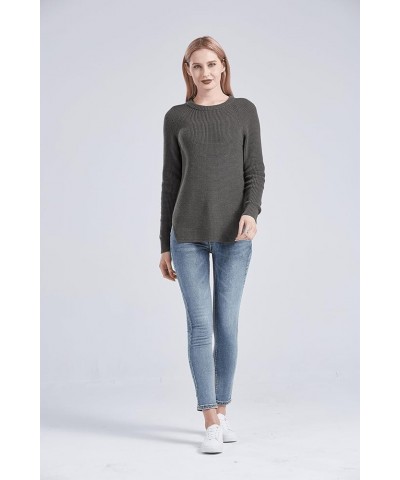 Women's 100% Cotton Crewneck Pullover Chunky Sweater Charcoal Heather $23.60 Sweaters