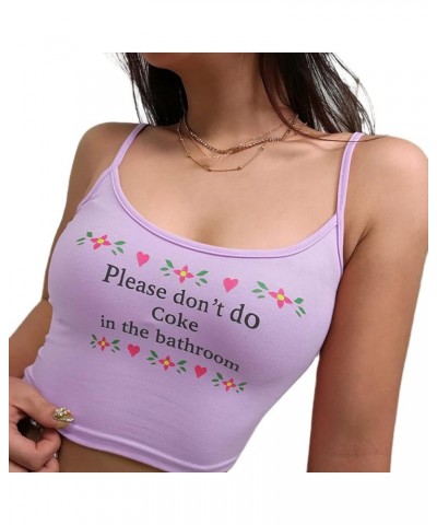 Women Girls Letter Printed Camisole Sleeveless Crop Top Purple $9.60 Tanks