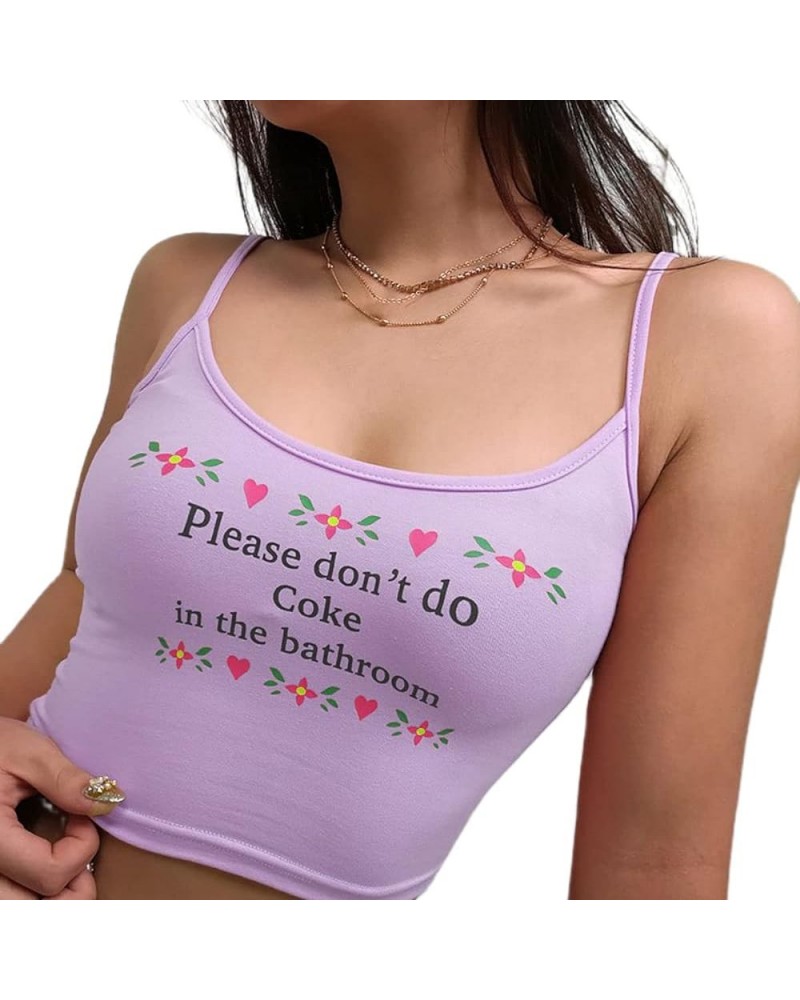 Women Girls Letter Printed Camisole Sleeveless Crop Top Purple $9.60 Tanks