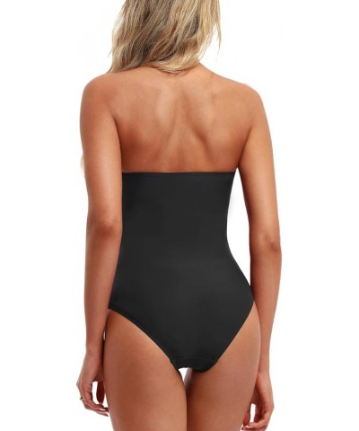 Women's Bandeau One Piece Swimsuits Front Twist Swimwear Strapless Ruched Bathing Suits Tummy Control Black $8.84 Swimsuits