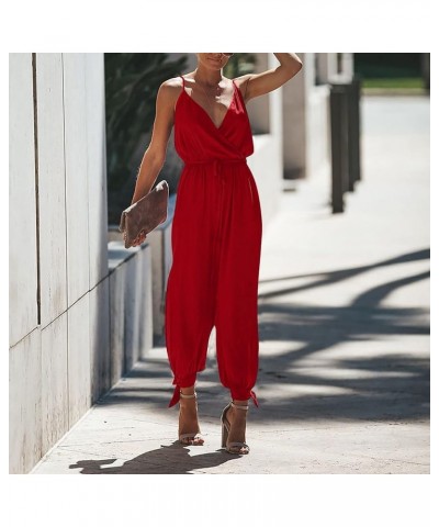 Womens Casual Printed Wide Leg Bodysuit Sleeveless Strap Loose Jumpsuits Stretchy Long Pant Romper with Pockets Red-6 $15.79 ...