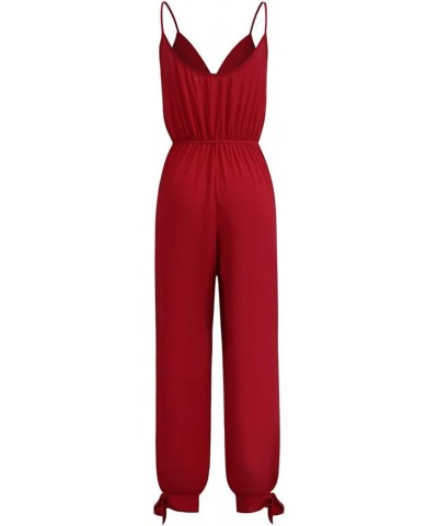 Womens Casual Printed Wide Leg Bodysuit Sleeveless Strap Loose Jumpsuits Stretchy Long Pant Romper with Pockets Red-6 $15.79 ...