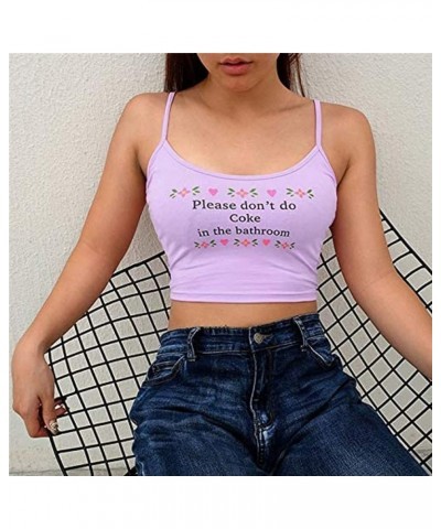 Women Girls Letter Printed Camisole Sleeveless Crop Top Purple $9.60 Tanks