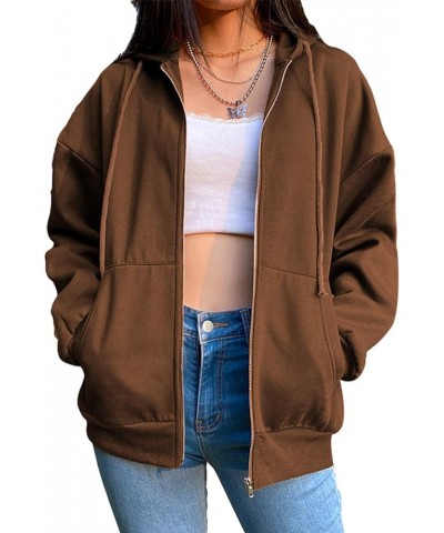 Women's Y2K Hoodie Sweatshirt Zip Up Oversized Casual Long Sleeve Coat 90s E-Girl Vintage Zip Up Jacket Tracksuit A-brown $17...