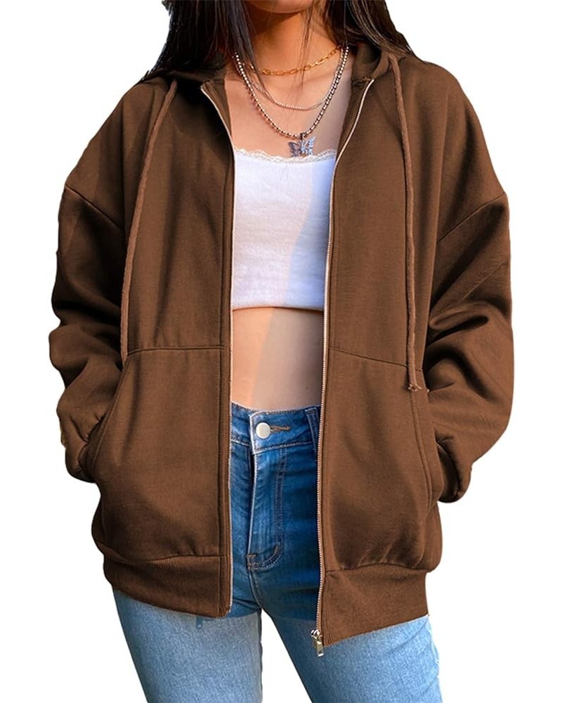 Women's Y2K Hoodie Sweatshirt Zip Up Oversized Casual Long Sleeve Coat 90s E-Girl Vintage Zip Up Jacket Tracksuit A-brown $17...