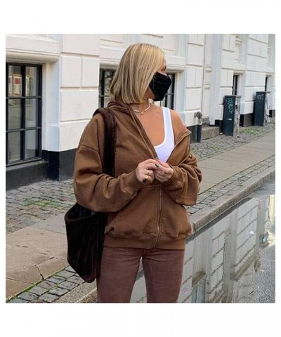 Women's Y2K Hoodie Sweatshirt Zip Up Oversized Casual Long Sleeve Coat 90s E-Girl Vintage Zip Up Jacket Tracksuit A-brown $17...