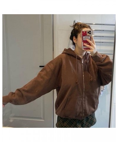 Women's Y2K Hoodie Sweatshirt Zip Up Oversized Casual Long Sleeve Coat 90s E-Girl Vintage Zip Up Jacket Tracksuit A-brown $17...