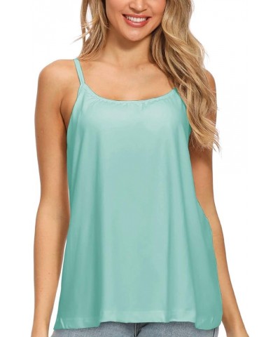 Women Flowy Pleated Camisole with Built in Bra Loose Casual Sleeveless Tank Tops Turquoise Blue $18.40 Tanks