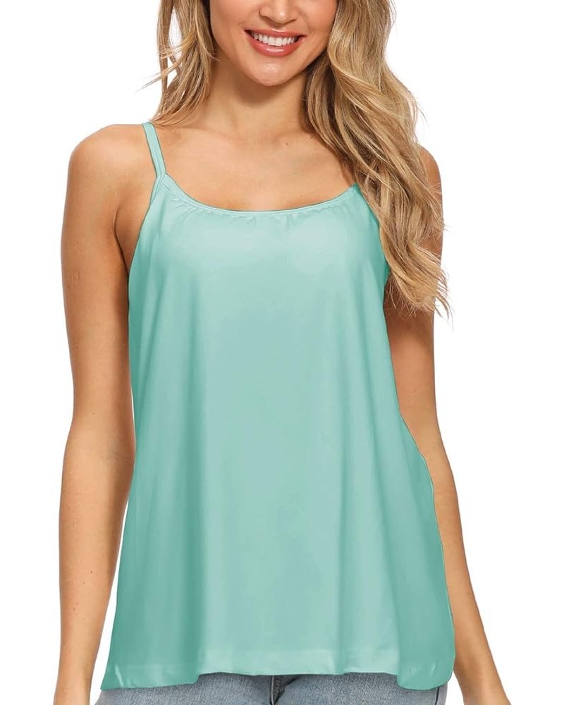 Women Flowy Pleated Camisole with Built in Bra Loose Casual Sleeveless Tank Tops Turquoise Blue $18.40 Tanks