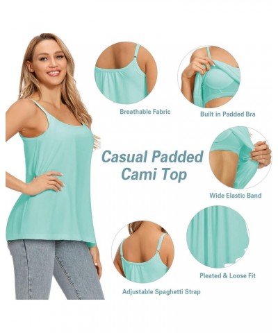 Women Flowy Pleated Camisole with Built in Bra Loose Casual Sleeveless Tank Tops Turquoise Blue $18.40 Tanks