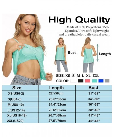 Women Flowy Pleated Camisole with Built in Bra Loose Casual Sleeveless Tank Tops Turquoise Blue $18.40 Tanks