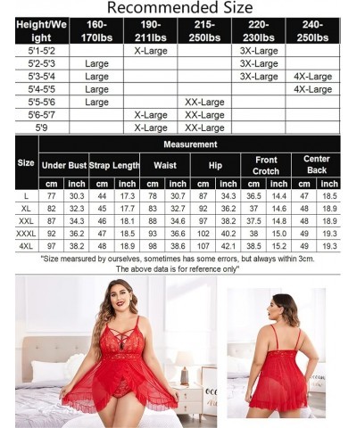 Plus Size Lingerie for Women Sexy Snap Crotch Babydoll Lace Chemise Curvy Strappy Ruffle L~4XL Red $15.92 Lingerie