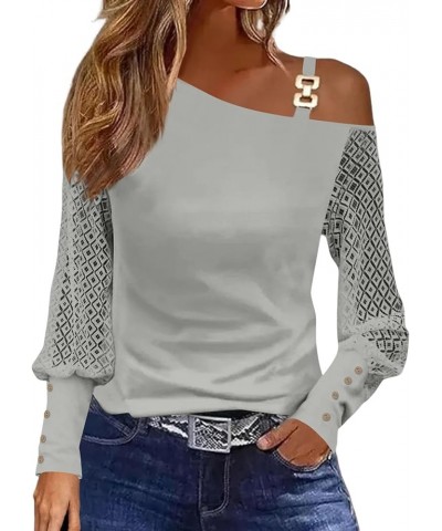 Womens Off The Shoulder Long Sleeve Strap Lace Tops Fall Sexy One Shoulder Casual Loose Blouse Shirt Grey2 $14.57 Blouses