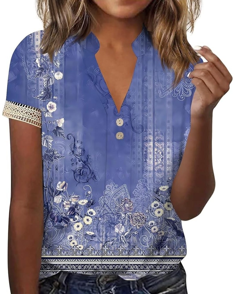 Crop 3/4 Sleeve Fun Blouses Woman Business Summer Airoft Flury Tops Women's V Neck Graphic Comfy 01-royal Blue $13.73 Blouses