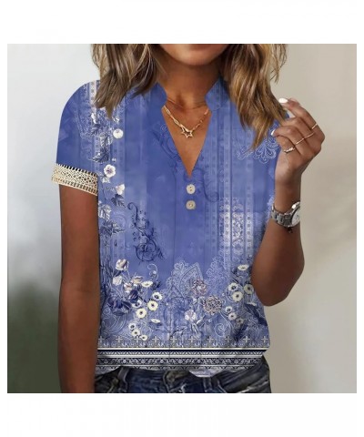 Crop 3/4 Sleeve Fun Blouses Woman Business Summer Airoft Flury Tops Women's V Neck Graphic Comfy 01-royal Blue $13.73 Blouses