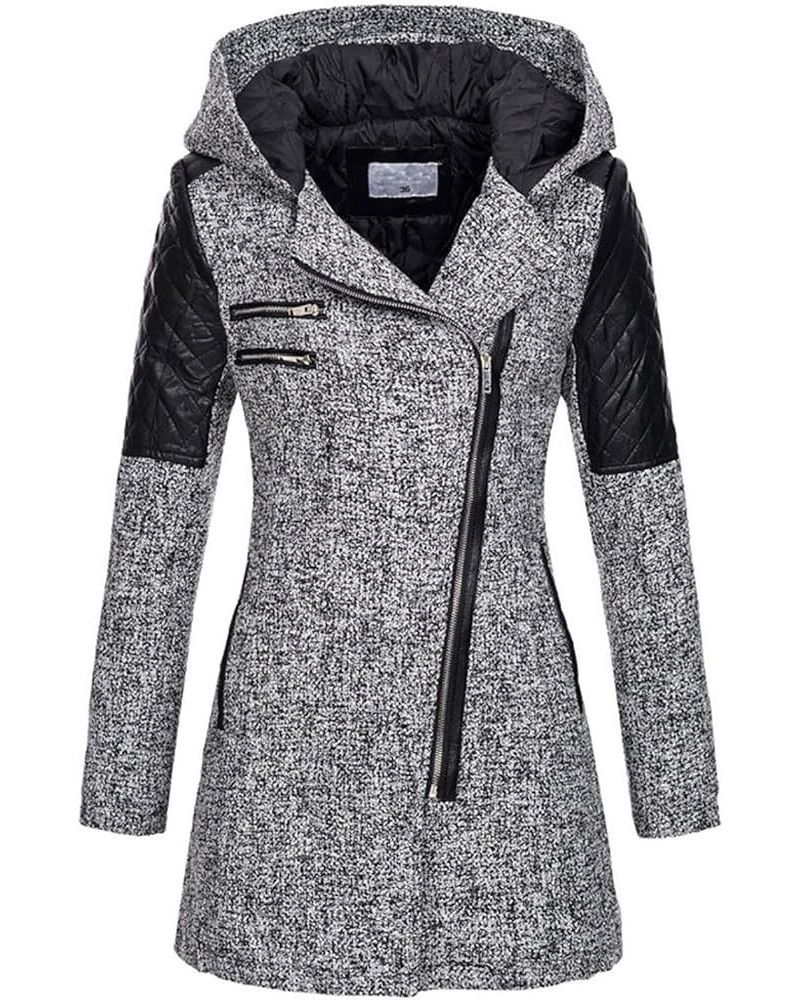 Womens Quilted Jackets with Hood Zip Up Fall Winter Coats Fashion Casual Outwear Wool Blend Coat Hide Belly Pea Coats Gray $2...