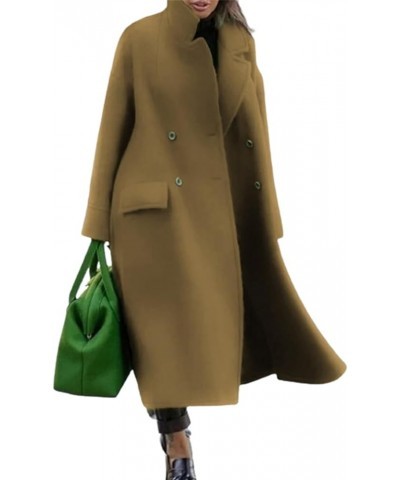 Women's Elegant Faux Fur Windproof Overcoat Double Breasted Woolen Lapel Collar trench coat with Pockets Brown $20.30 Coats