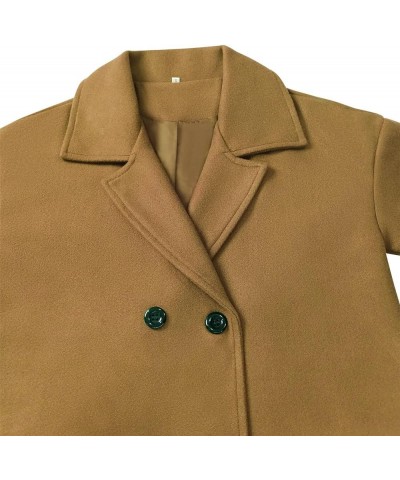 Women's Elegant Faux Fur Windproof Overcoat Double Breasted Woolen Lapel Collar trench coat with Pockets Brown $20.30 Coats