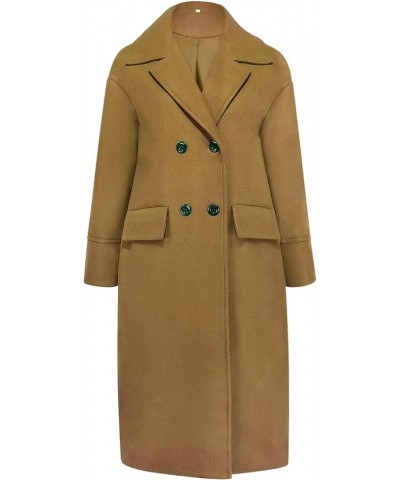 Women's Elegant Faux Fur Windproof Overcoat Double Breasted Woolen Lapel Collar trench coat with Pockets Brown $20.30 Coats