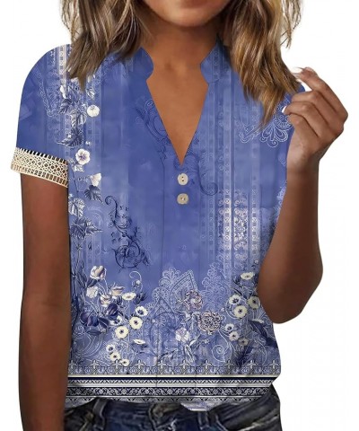 Crop 3/4 Sleeve Fun Blouses Woman Business Summer Airoft Flury Tops Women's V Neck Graphic Comfy 01-royal Blue $13.73 Blouses