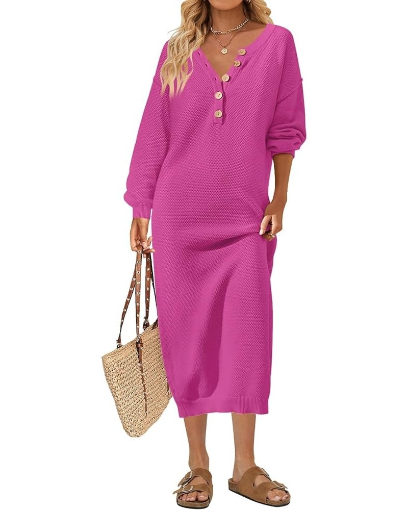 Women's 2023 Long Sleeve Button V Neck Sweater Dress Casual Fall Loose Knit Maxi Dress Rose $18.90 Dresses