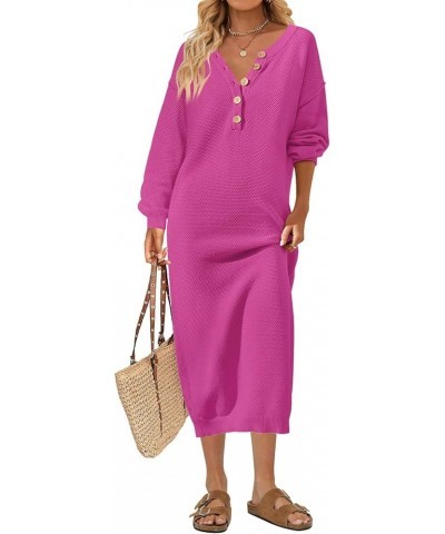 Women's 2023 Long Sleeve Button V Neck Sweater Dress Casual Fall Loose Knit Maxi Dress Rose $18.90 Dresses