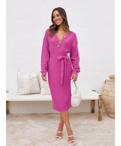 Women's 2023 Long Sleeve Button V Neck Sweater Dress Casual Fall Loose Knit Maxi Dress Rose $18.90 Dresses