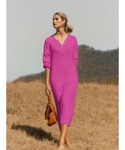 Women's 2023 Long Sleeve Button V Neck Sweater Dress Casual Fall Loose Knit Maxi Dress Rose $18.90 Dresses