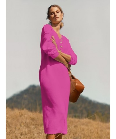 Women's 2023 Long Sleeve Button V Neck Sweater Dress Casual Fall Loose Knit Maxi Dress Rose $18.90 Dresses