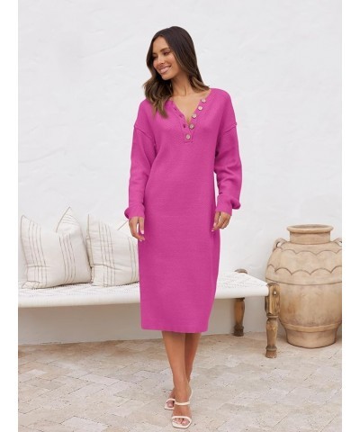 Women's 2023 Long Sleeve Button V Neck Sweater Dress Casual Fall Loose Knit Maxi Dress Rose $18.90 Dresses