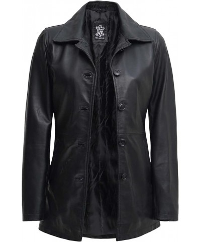 Lambskin Leather 3/4 Coat - A Fusion of Timeless Style & Modern Sophistication for Women Santiago Black Leather Jacket Women ...