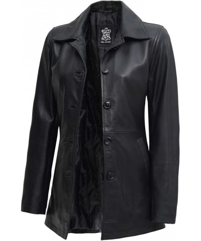 Lambskin Leather 3/4 Coat - A Fusion of Timeless Style & Modern Sophistication for Women Santiago Black Leather Jacket Women ...