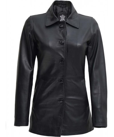 Lambskin Leather 3/4 Coat - A Fusion of Timeless Style & Modern Sophistication for Women Santiago Black Leather Jacket Women ...