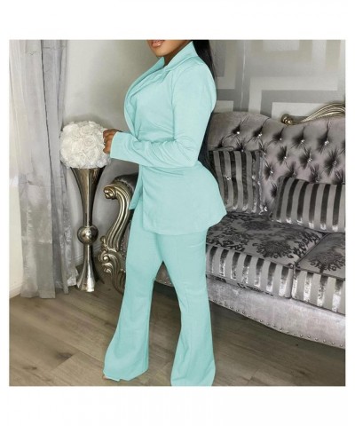 Two Piece Blazer Outfits for Women Sexy V Neck Top Loose Long Pants Business Suit Sets Green $14.52 Suits