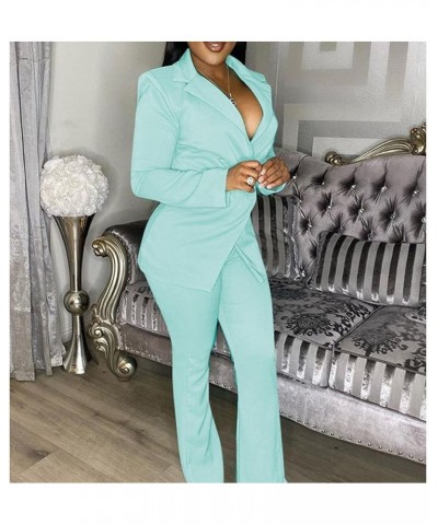 Two Piece Blazer Outfits for Women Sexy V Neck Top Loose Long Pants Business Suit Sets Green $14.52 Suits