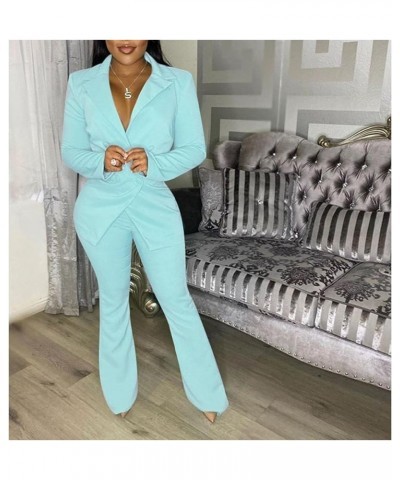 Two Piece Blazer Outfits for Women Sexy V Neck Top Loose Long Pants Business Suit Sets Green $14.52 Suits