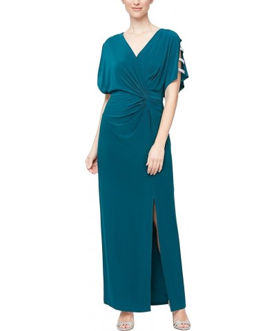 Women's Plus Size Long Knot Dress with Embellished Short Sleeve Emerald $40.94 Dresses